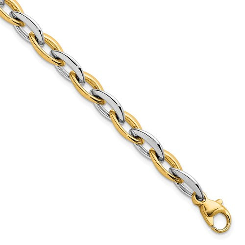 14k Two Tone Polished Oval Link 7mm Bracelet