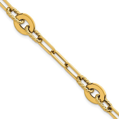 14k Polished 7.5in Textured Open Link Bracelet