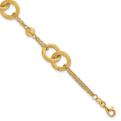 14k Polished And Brushed Double Loop W/.75in Ext Bracelet
