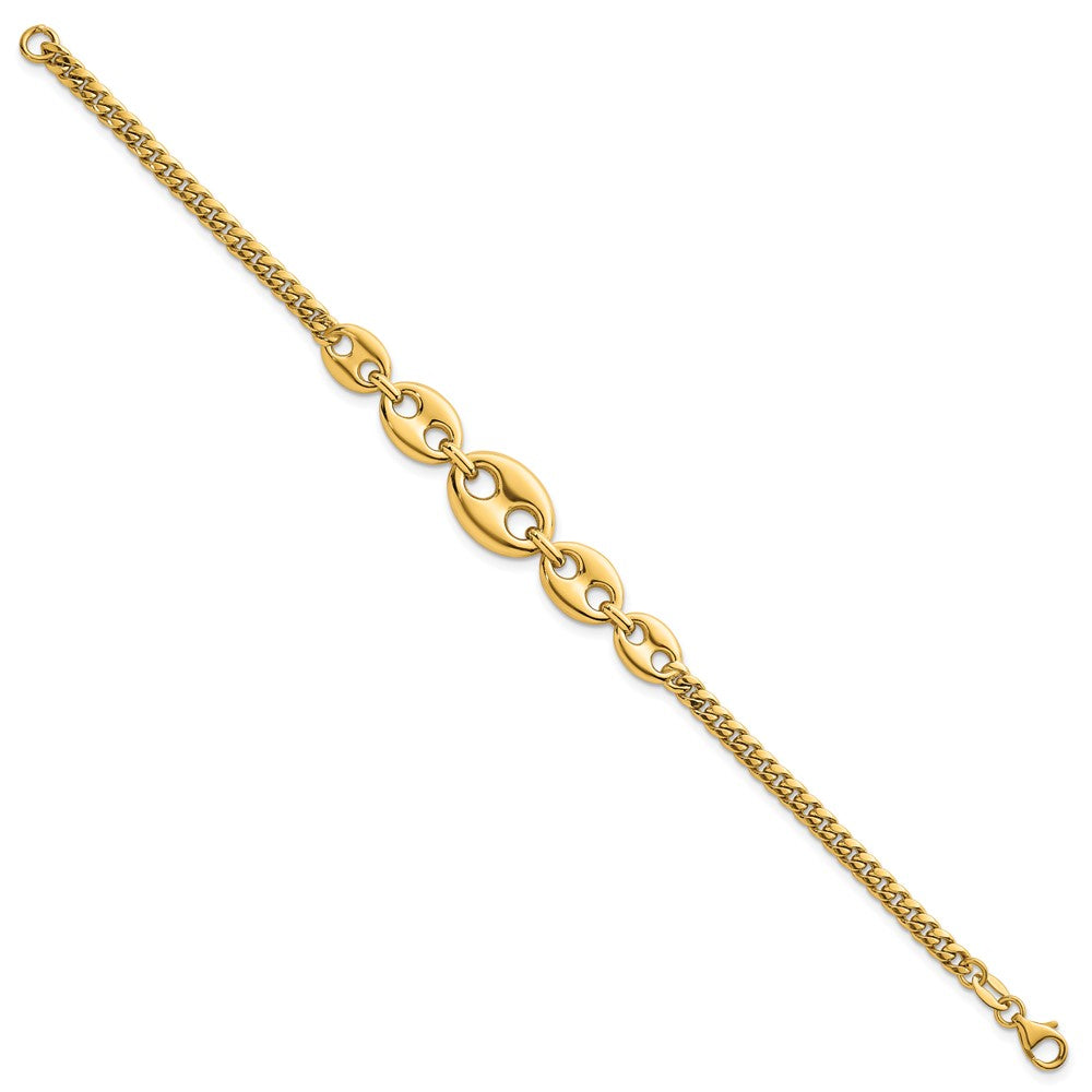14k Polished Puffed Mariner and Curb Link 7inch Bracelet