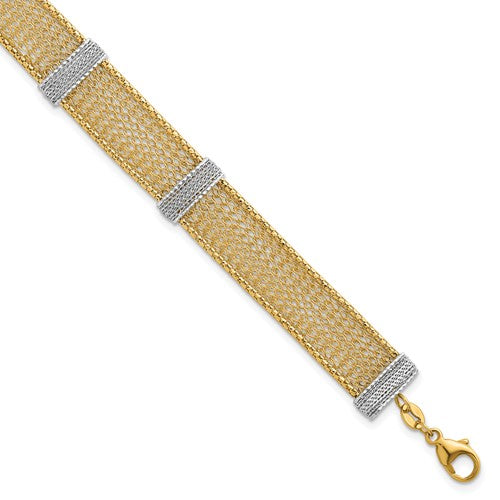 14k Two-tone Textured Mesh 6.75in with 1in ext Bracelet