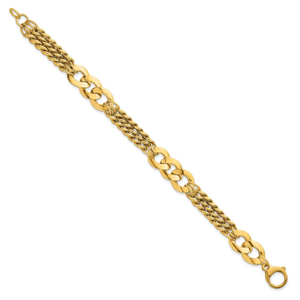 14k Polished Triple Strand Fancy Curb Link Bracelet