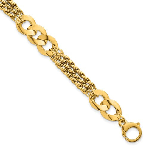14k Polished Triple Strand Fancy Curb Link Bracelet