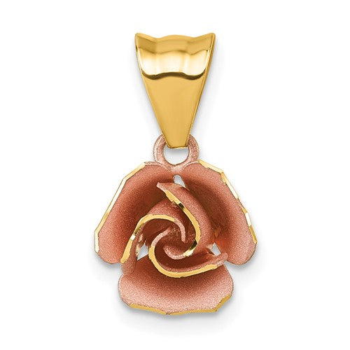 14k w/ Rose Plating Brushed Rose Flower Pendant