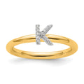 14K Stackable Diamond Initial K Ring