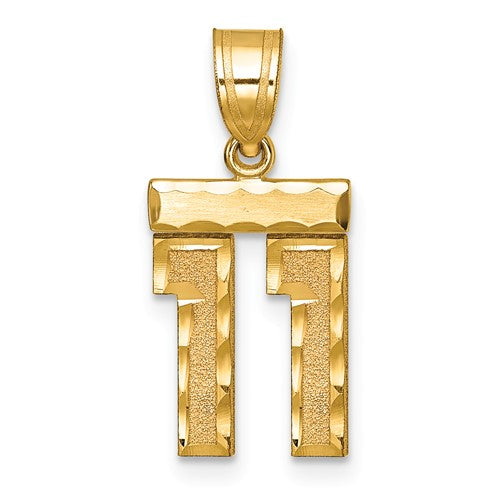 14k Small Brushed Diamond-cut Number 11 Charm