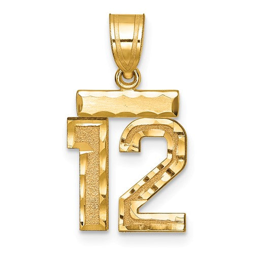14k Small Brushed Diamond-cut Number 12 Charm