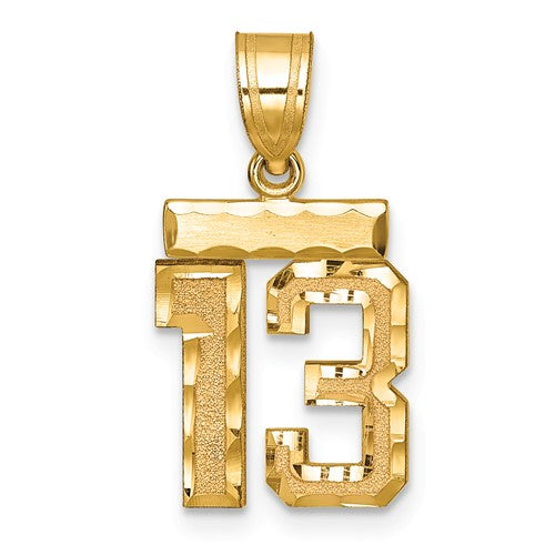 14k Small Brushed Diamond-cut Number 13 Charm