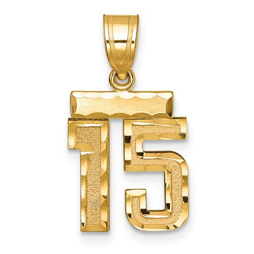 14k Small Brushed Diamond-cut Number 15 Charm