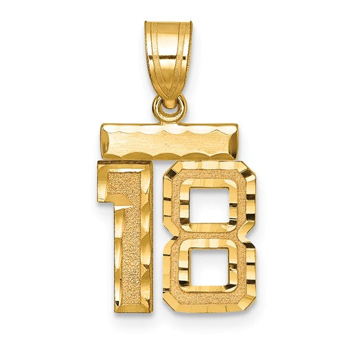 14k Small Brushed Diamond-cut Number 18 Charm