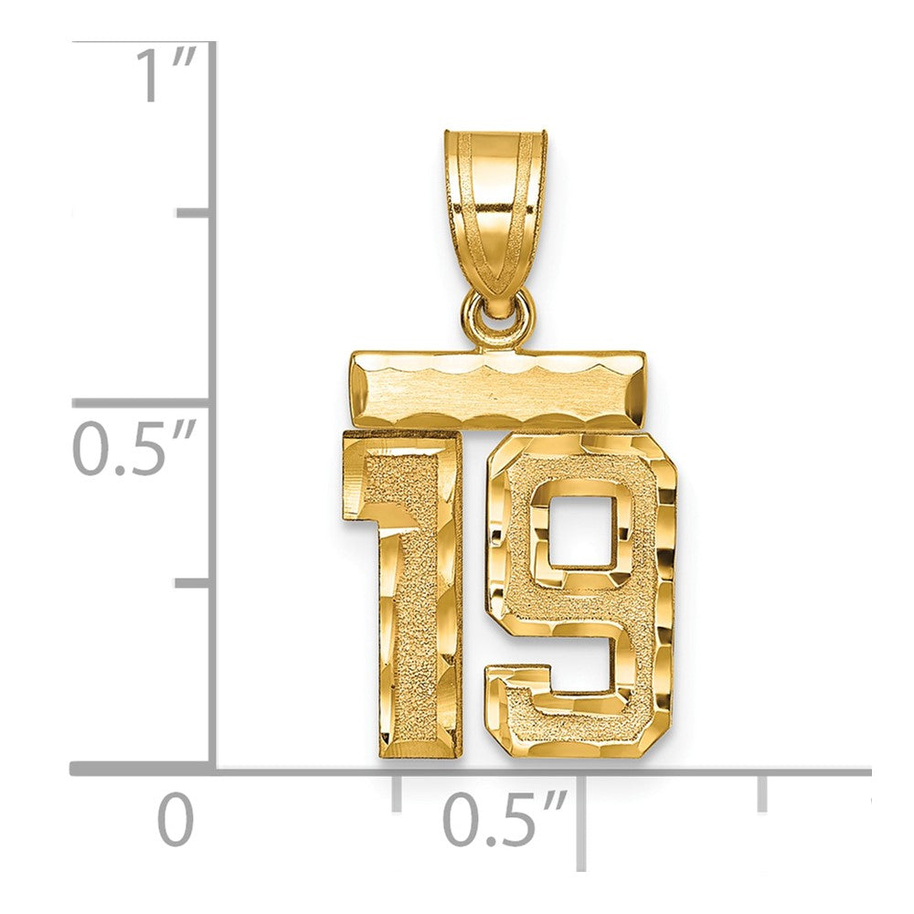 14k Small Brushed Diamond-cut Number 19 Charm