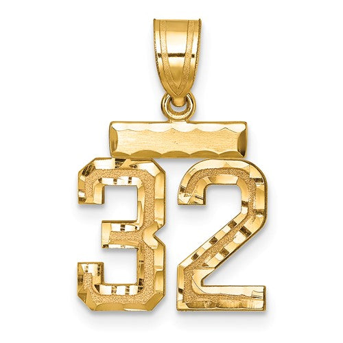 14k Small Brushed Diamond-cut Number 32 Charm