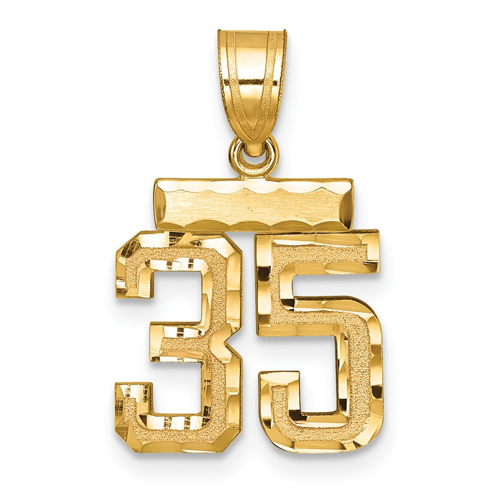 14k Small Brushed Diamond-cut Number 35 Charm