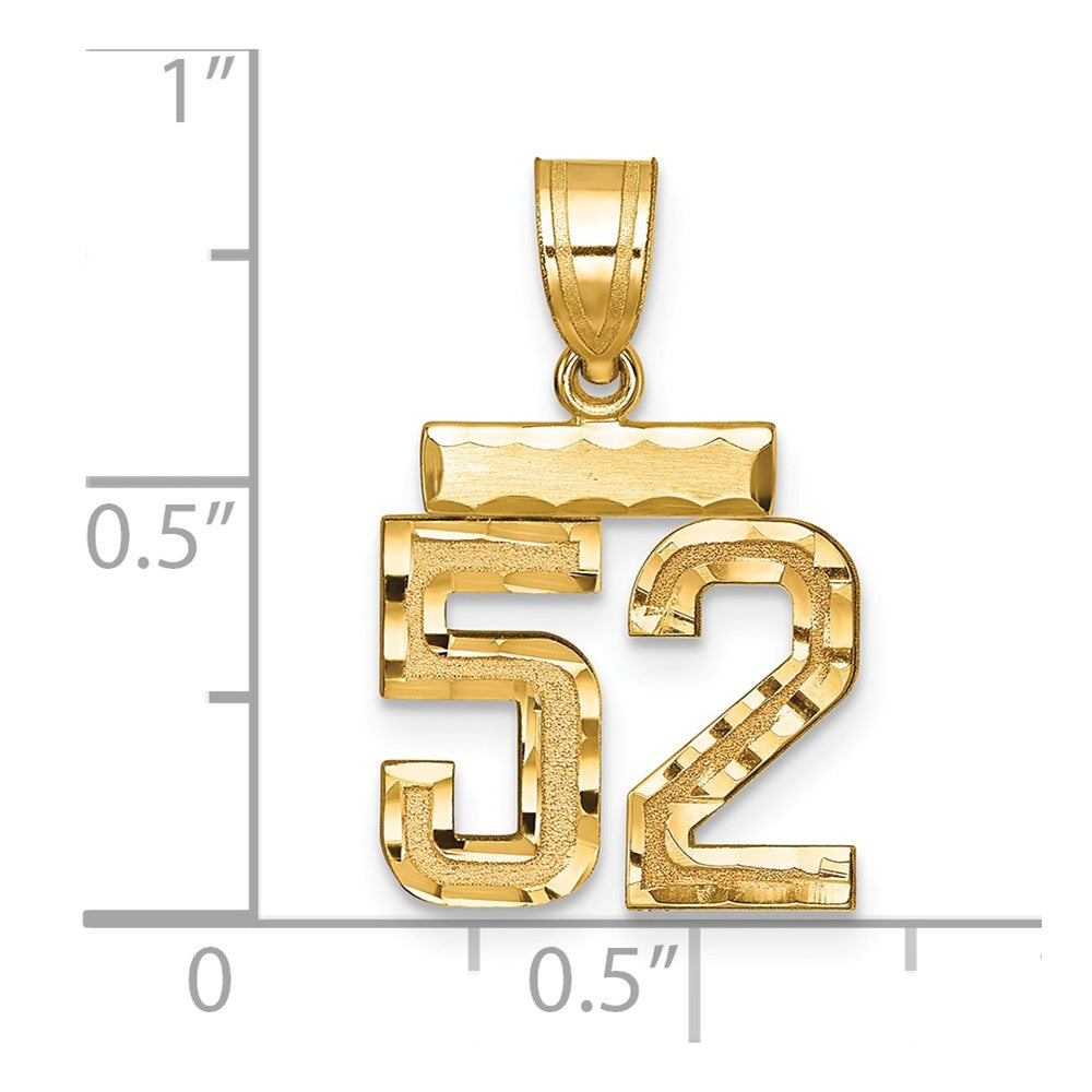 14k Small Brushed Diamond-cut Number 52 Charm