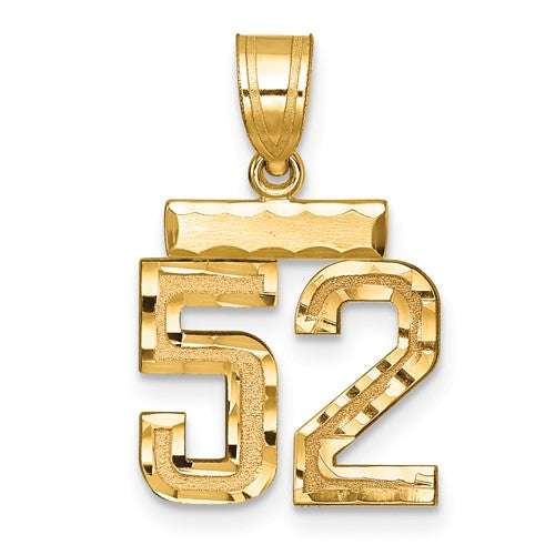 14k Small Brushed Diamond-cut Number 52 Charm