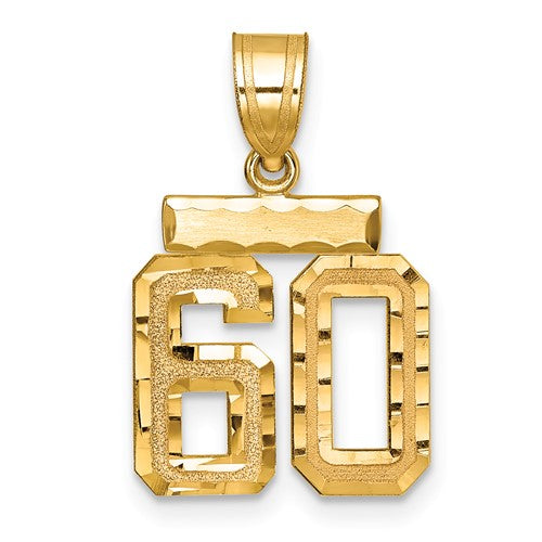 14k Small Brushed Diamond-cut Number 60 Charm