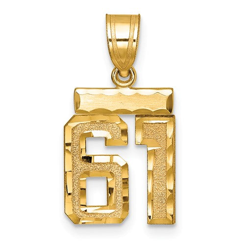 14k Small Brushed Diamond-cut Number 61 Charm