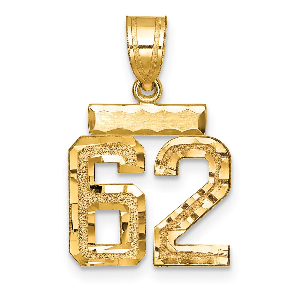 14k Small Brushed  Diamond-cut Number 62 Charm