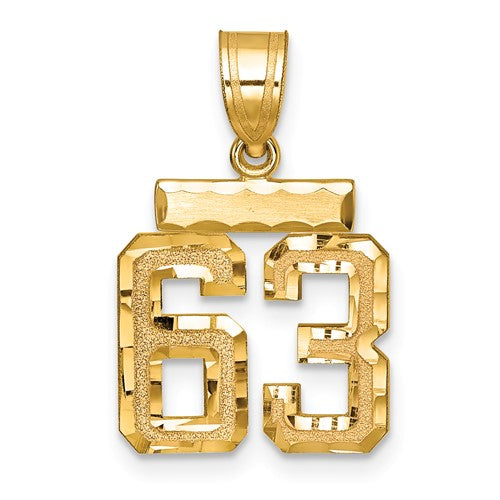 14k Small Brushed Diamond-cut Number 63 Charm
