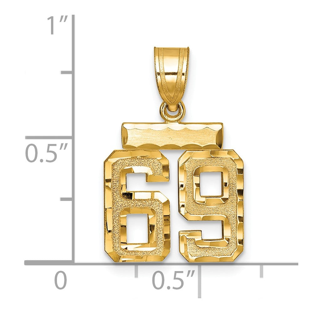 14k Small Brushed Diamond-cut Number 69 Charm