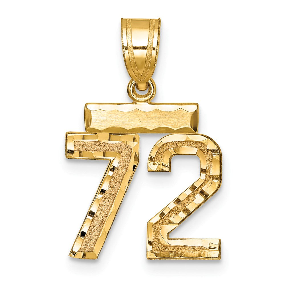 14k Small Brushed Diamond-cut Number 72 Charm