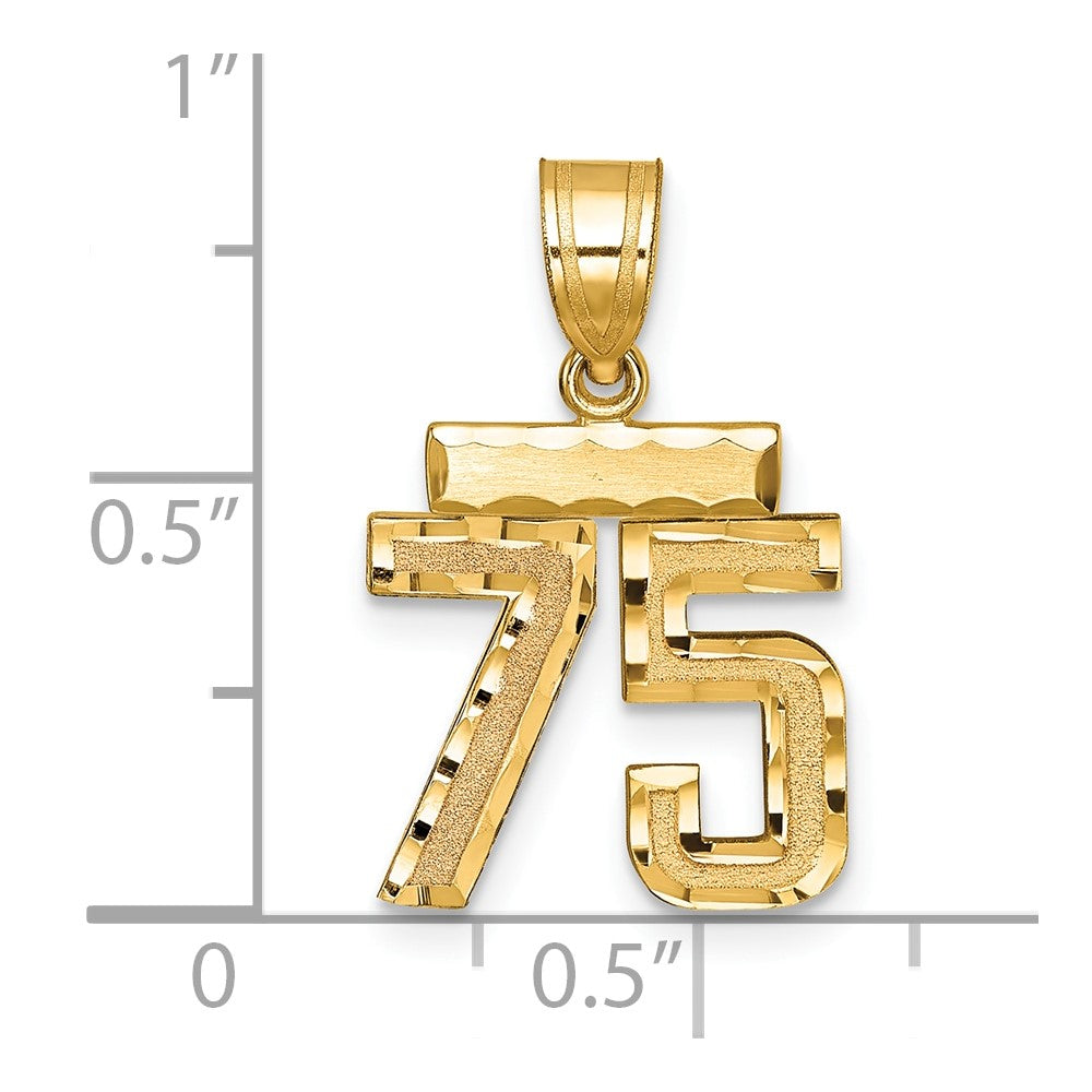 14k Small Brushed Diamond-cut Number 75 Charm