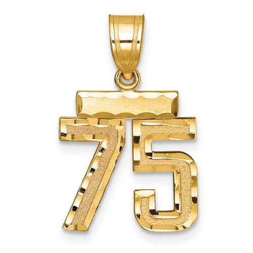 14k Small Brushed Diamond-cut Number 75 Charm