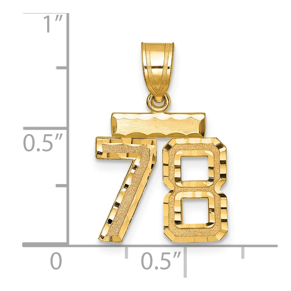 14k Small Brushed Diamond-cut Number 78 Charm