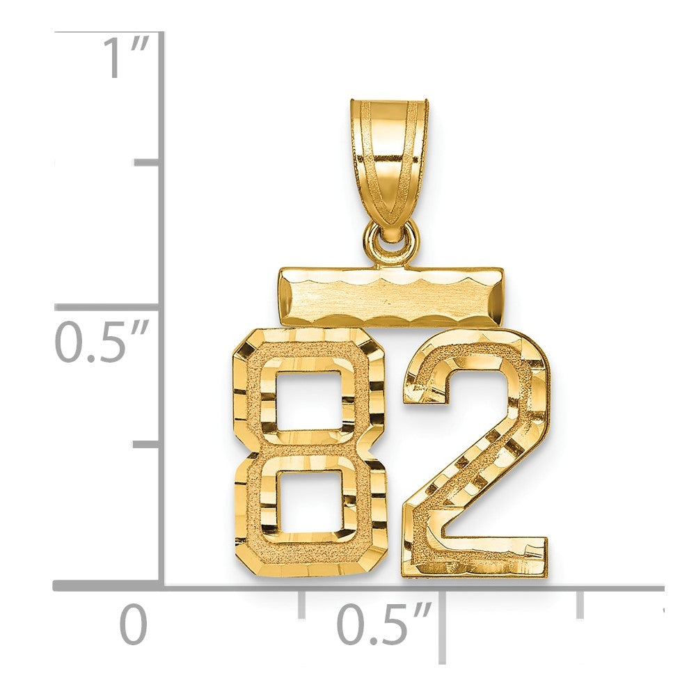 14k Small Brushed Diamond-cut Number 82 Charm
