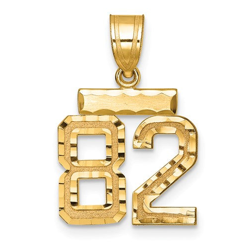 14k Small Brushed Diamond-cut Number 82 Charm