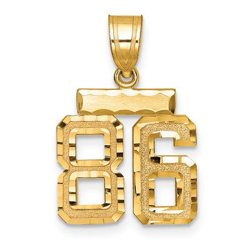 14k Small Brushed Diamond-cut Number 86 Charm