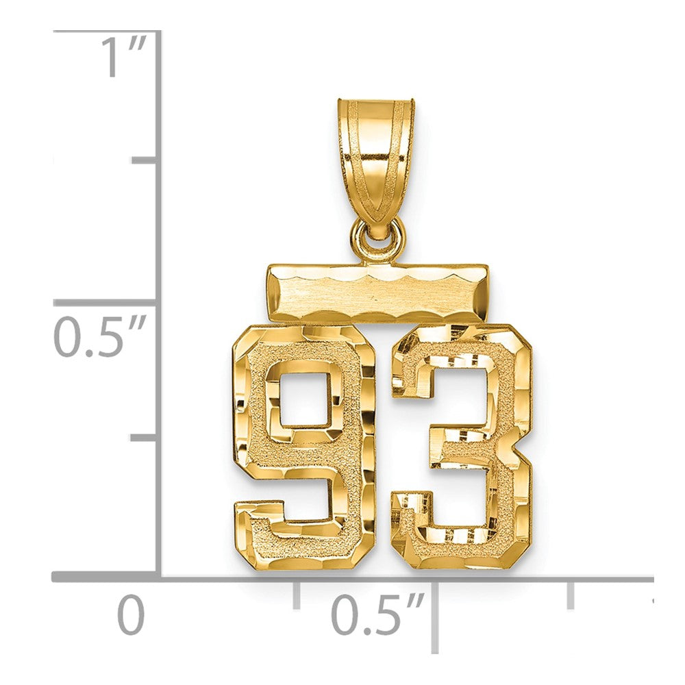 14k Small Brushed Diamond-cut Number 93 Charm