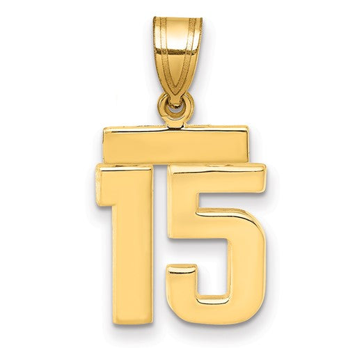 14k Small Polished Number 15 Charm