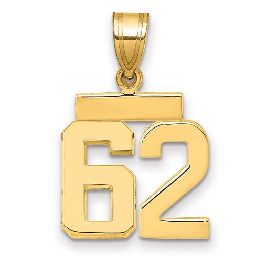 10k Small Polished Number 62 Charm