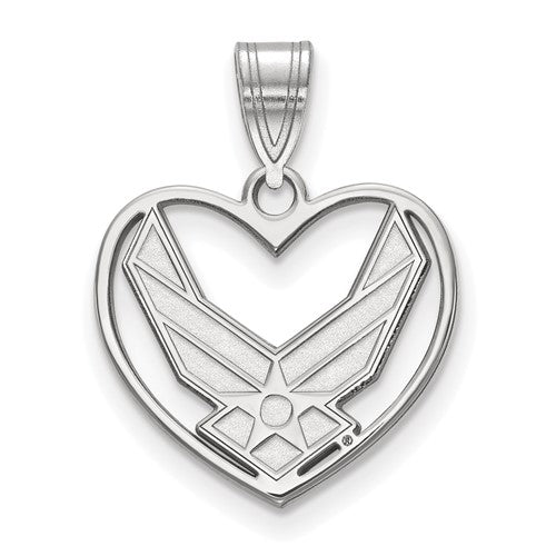 Sterling Silver Rhod-pltd LogoArt U.S. Air Force Heart Pendant