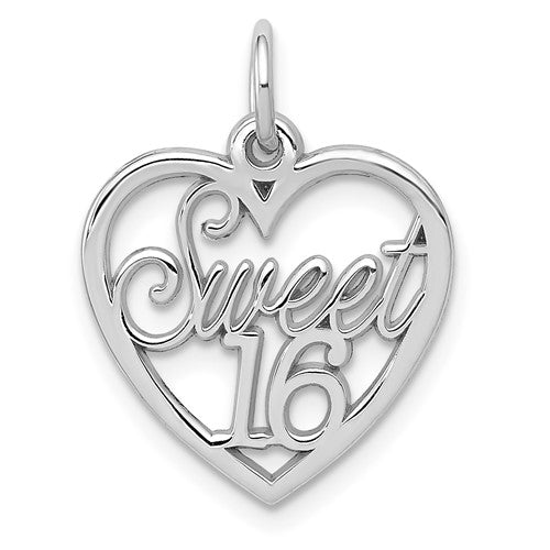 14k White Gold SWEET 16 Heart Charm