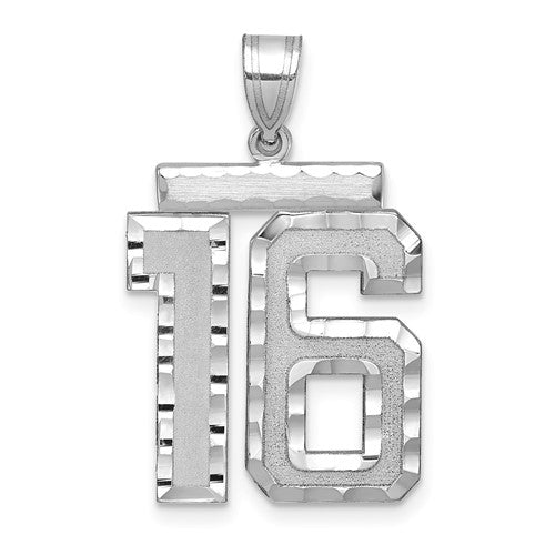 14kw Large Brushed Diamond-cut Number 16 Charm