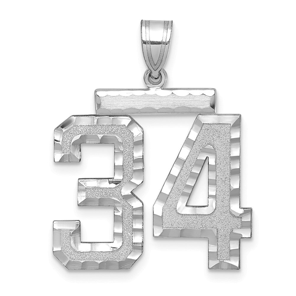 14kw Large Brushed Diamond-cut Number 34 Charm