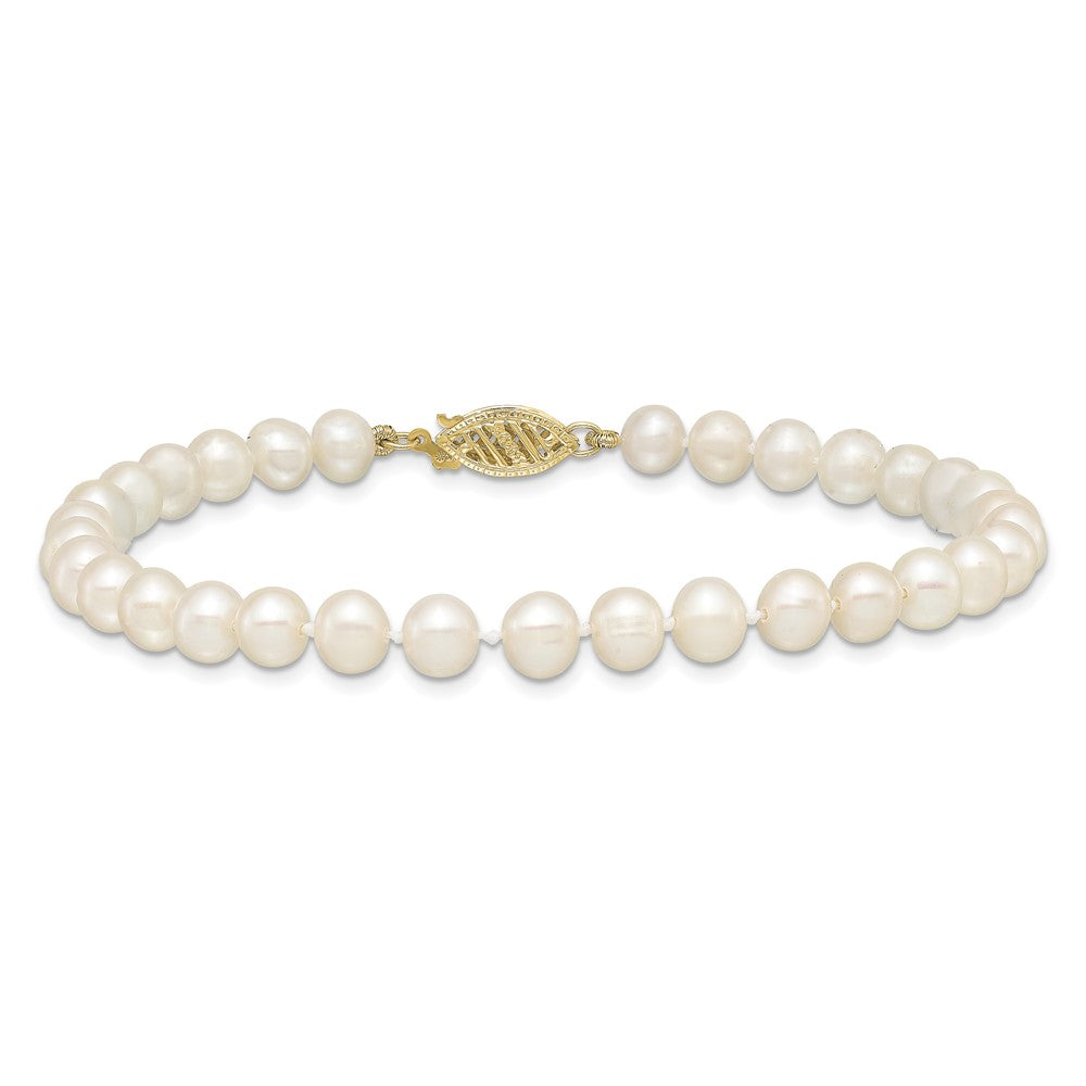 10k 5-6mm White Near Round Freshwater Cultured Pearl Bracelet