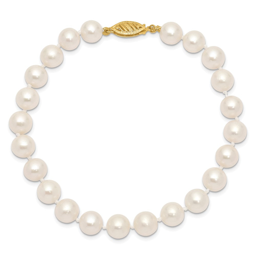 10k 7-8mm White Near Round Freshwater Cultured Pearl Bracelet