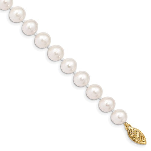 10k 7-8mm White Near Round Freshwater Cultured Pearl Bracelet