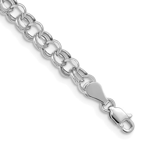 14k White Gold Lite 5mm Double Link Charm Bracelet