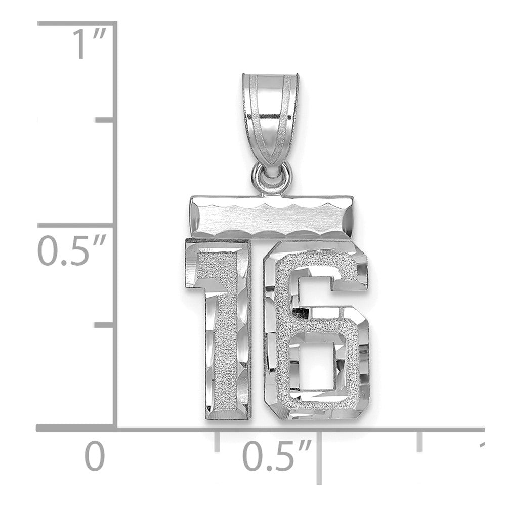 14kw Small Brushed Diamond-cut Number 16 Charm