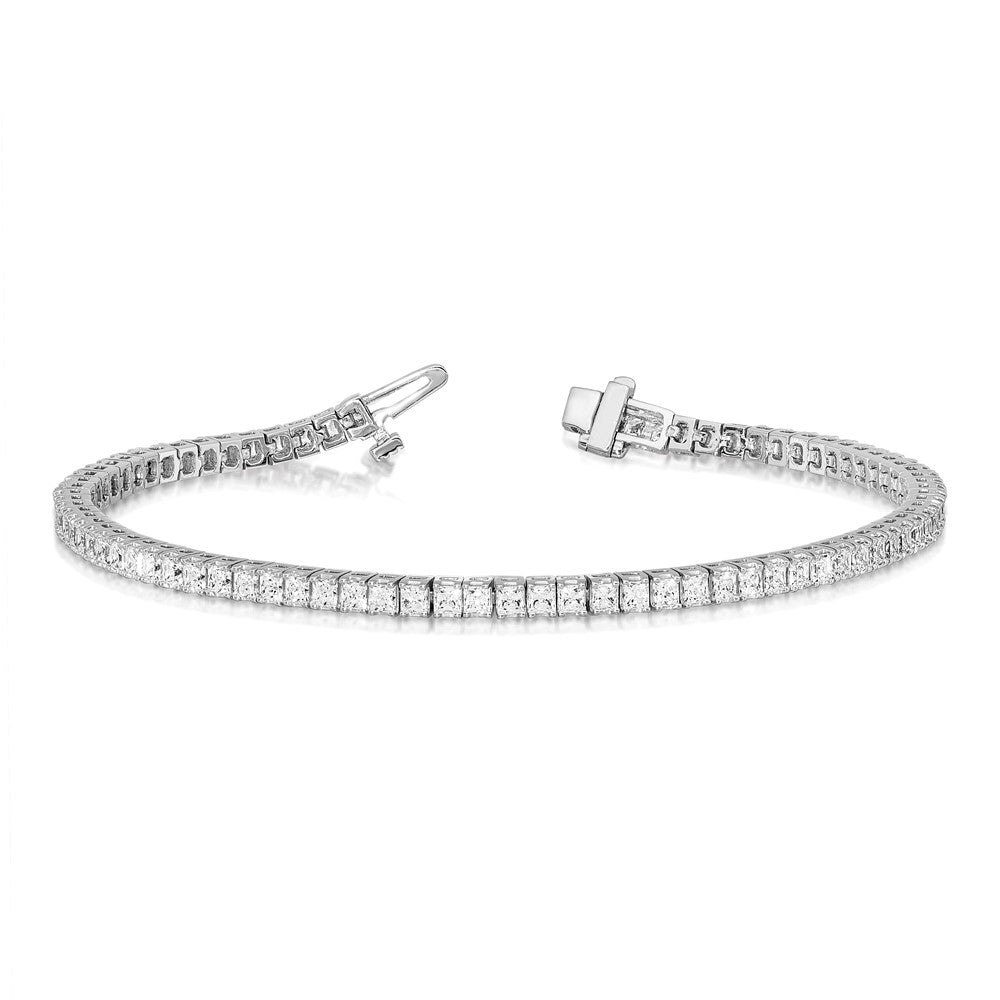14k White Gold 2.5mm Princess 6.6ct AA Diamond Tennis Bracelet