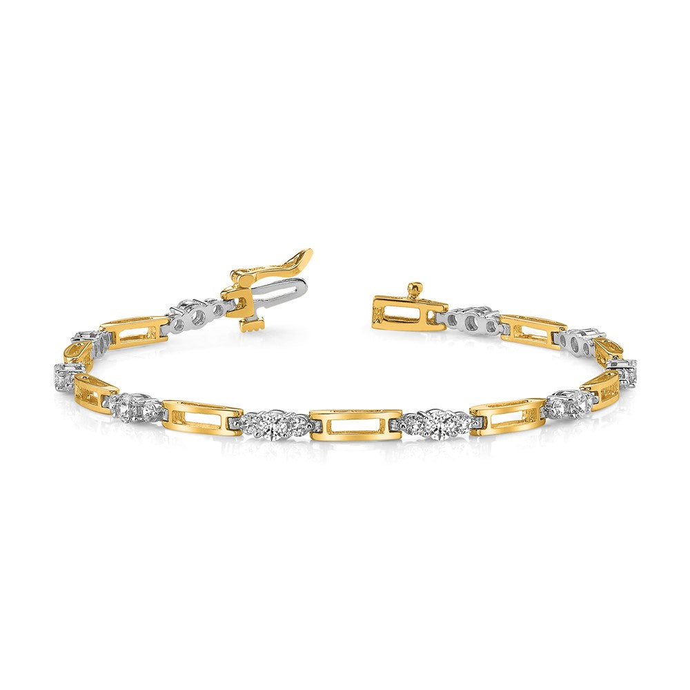 14k Two-tone AAA Diamond Fancy Link Tennis Bracelet