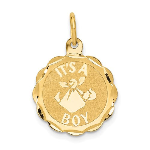 14k Polished IT’S A BOY Scalloped Disc Charm