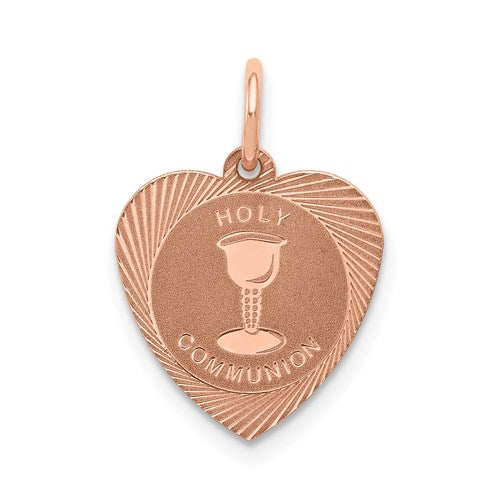 14k Rose Gold Holy Communion Heart Charm