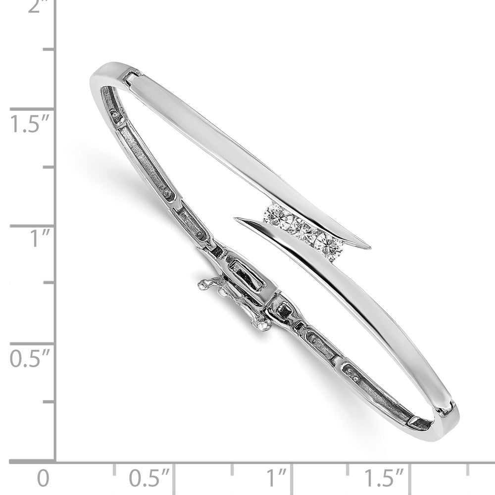 14k White Gold AAA Diamond Hinged Bangle
