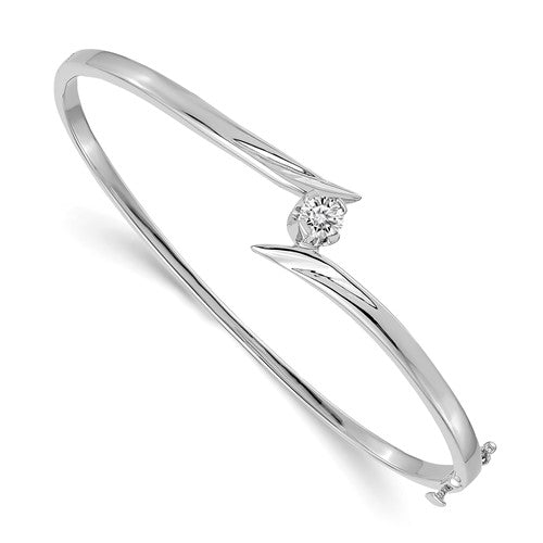 14k White Gold A Diamond Hinged Bangle