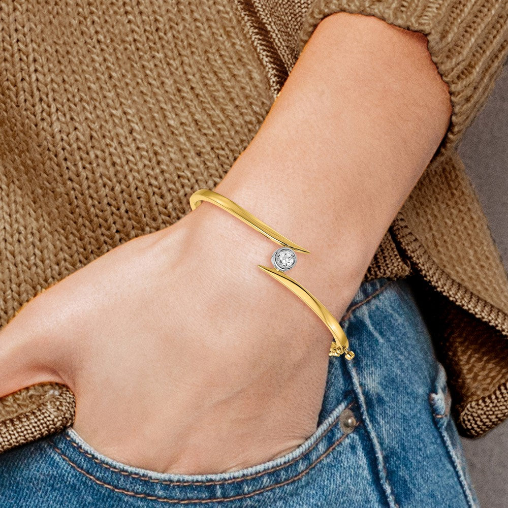 14k Two-tone A Diamond Hinged Bangle